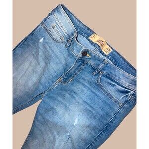 Hollister Super Skinny Mid Rise Skinny Jeans Juniors 7 W28 Light Wash Distressed
